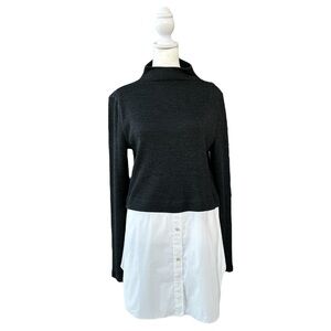 Theory Black Cowl Neck Sweater with White Shirt Hem